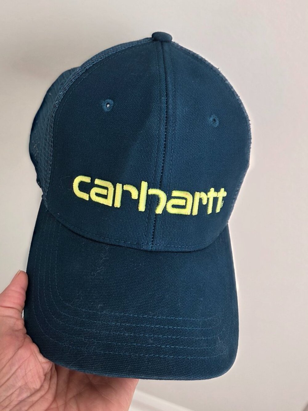 Carhartt Baseball Cap Canvas HAT ONE SIZE BLUE GREEN Mesh Back Logo Adjustable